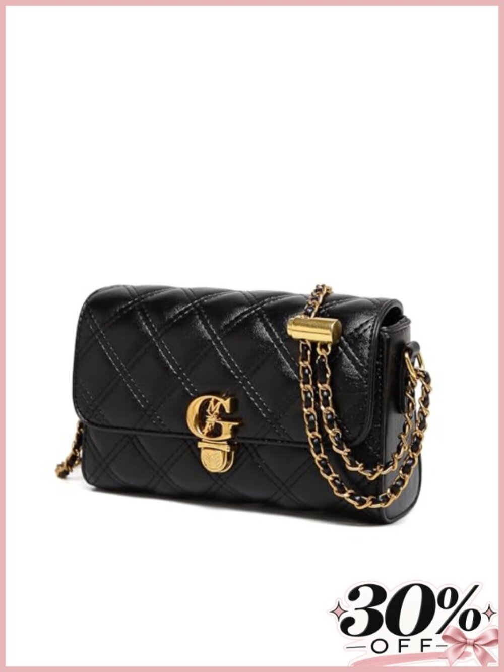 Quilted Crossbody Bag with Gold Chain Strap & Top Handle